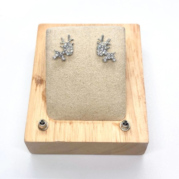 Silver Plated Rhinestone Reindeer Earring Pair - Picture 2 of 9